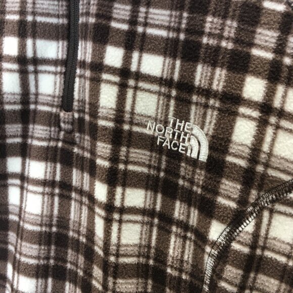 The North Face Quarter Zip Sweatshirt Pullover Fleece Women Medium Brown Plaid - Picture 7 of 13